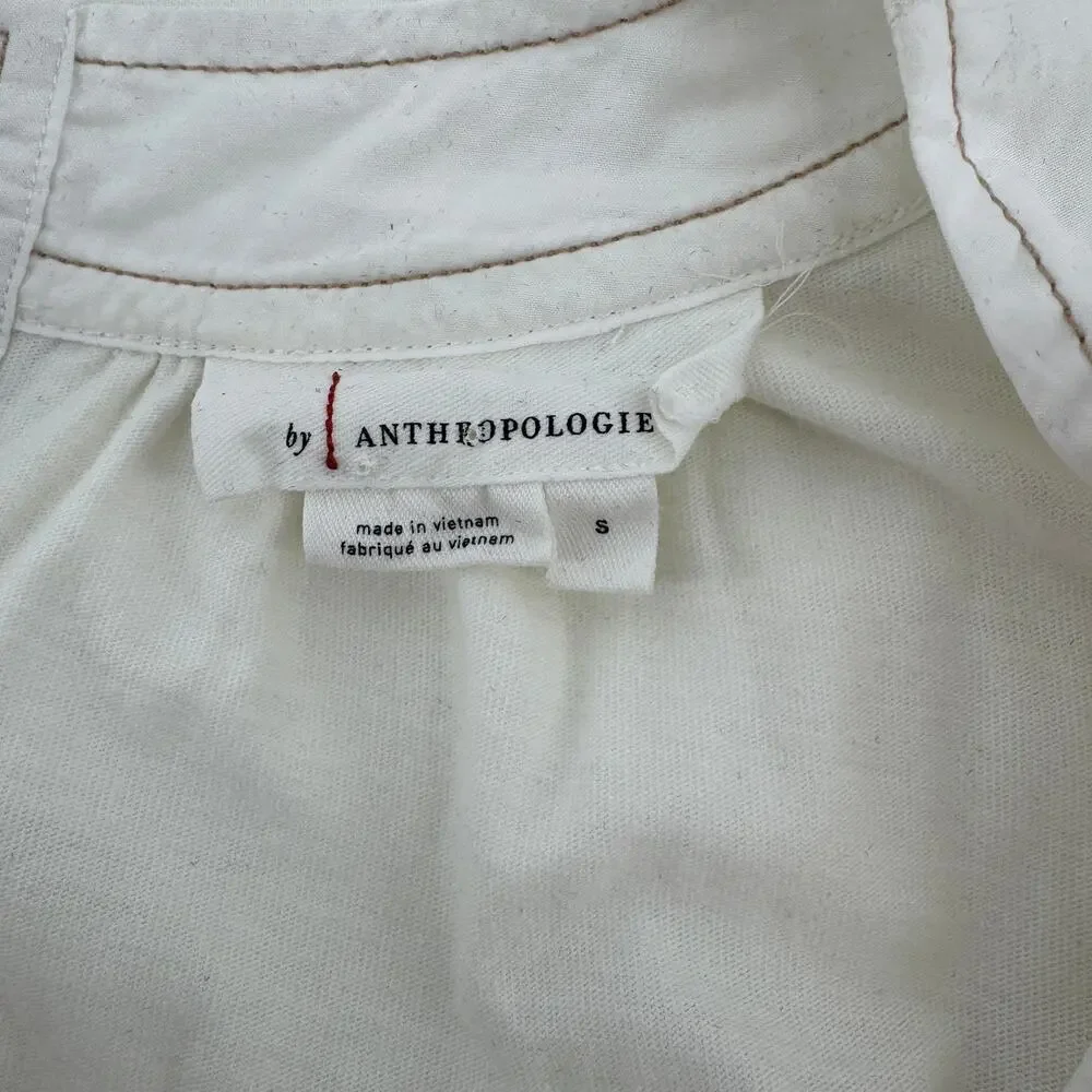 Anthropologie Cream Short Sleeve Puff Sleeve Blouse Size Small Prairie Cottage